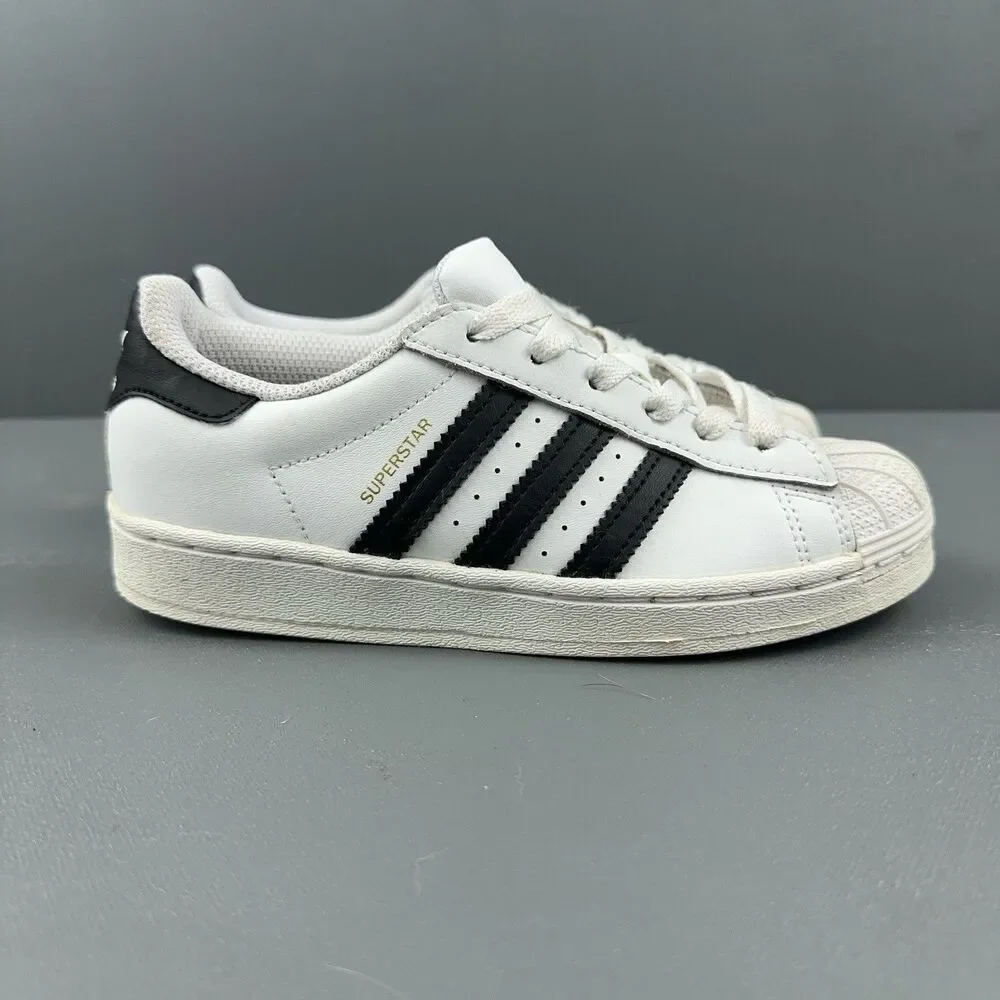Adidas Kids Size 1 Superstar Shell Toe Sneakers White Black 3 Stripe 789002